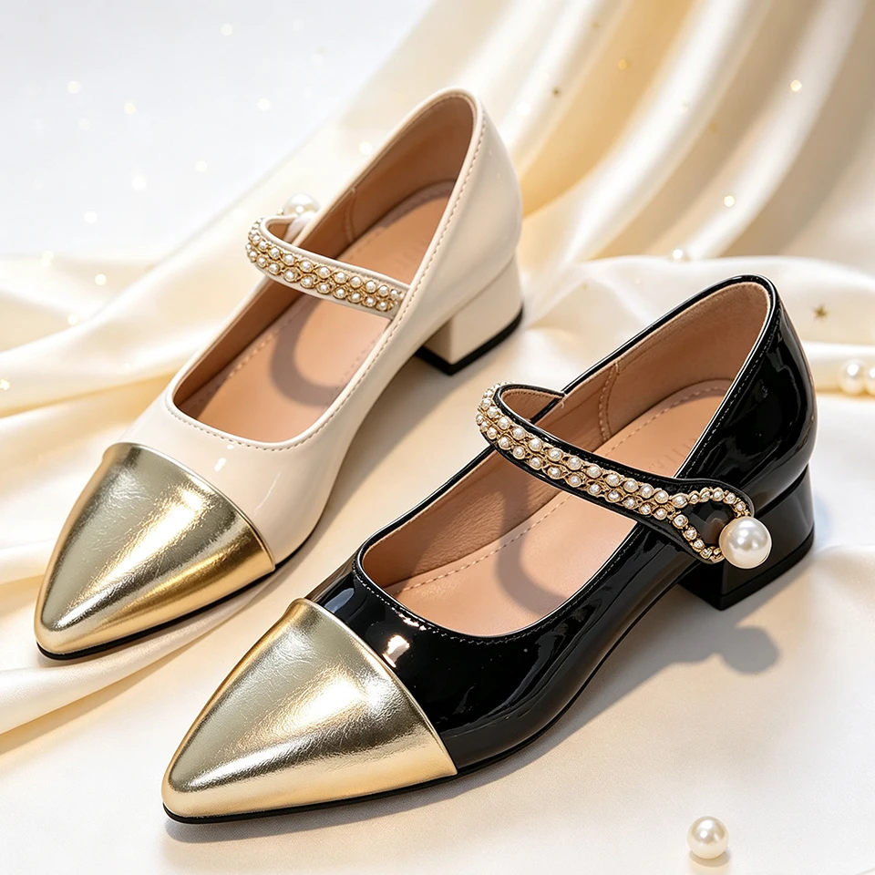 Fashion Girls Pointed Metallic Toe Shiny Leather Mary Jane Shoes Formal Wedding Pageant  Recital Performance Children's Wear
