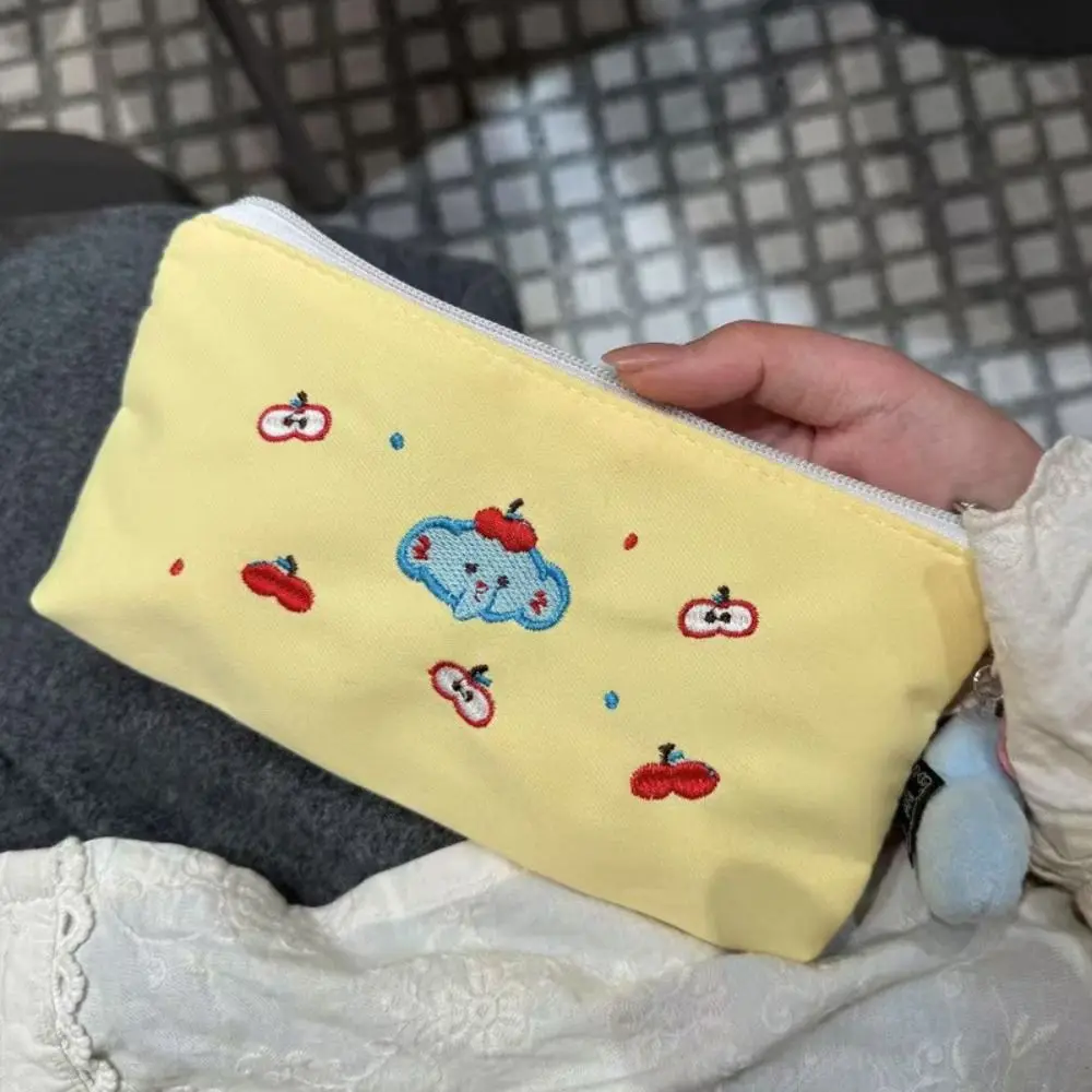 

Cute Elephant Embroidery Stationery Bag High-capacity Zipper Makup Bag Multifunctional Pen Bag Students