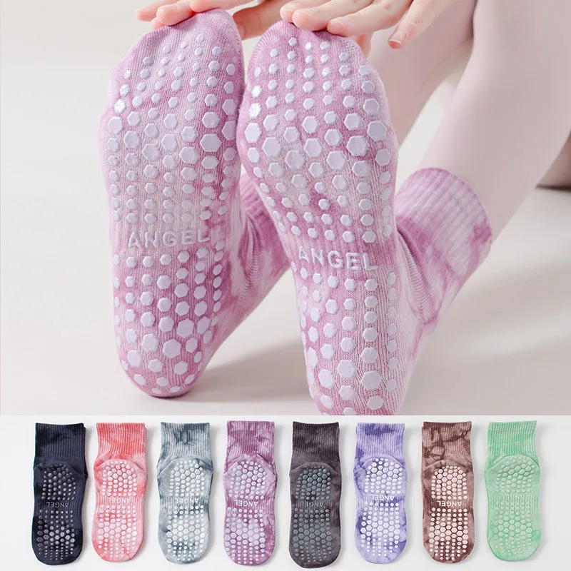 

Pilates Socks Women Cotton Tie-dyed Silicone Non-slip Grip Yoga Sock