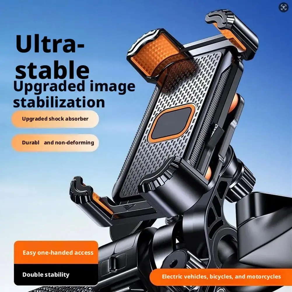 Shock Absorbing Motorcycle Phone Mount 360° Rotatable Bike Phone Holder Fit 4.7-7.2 Inch Smartphone Bracket