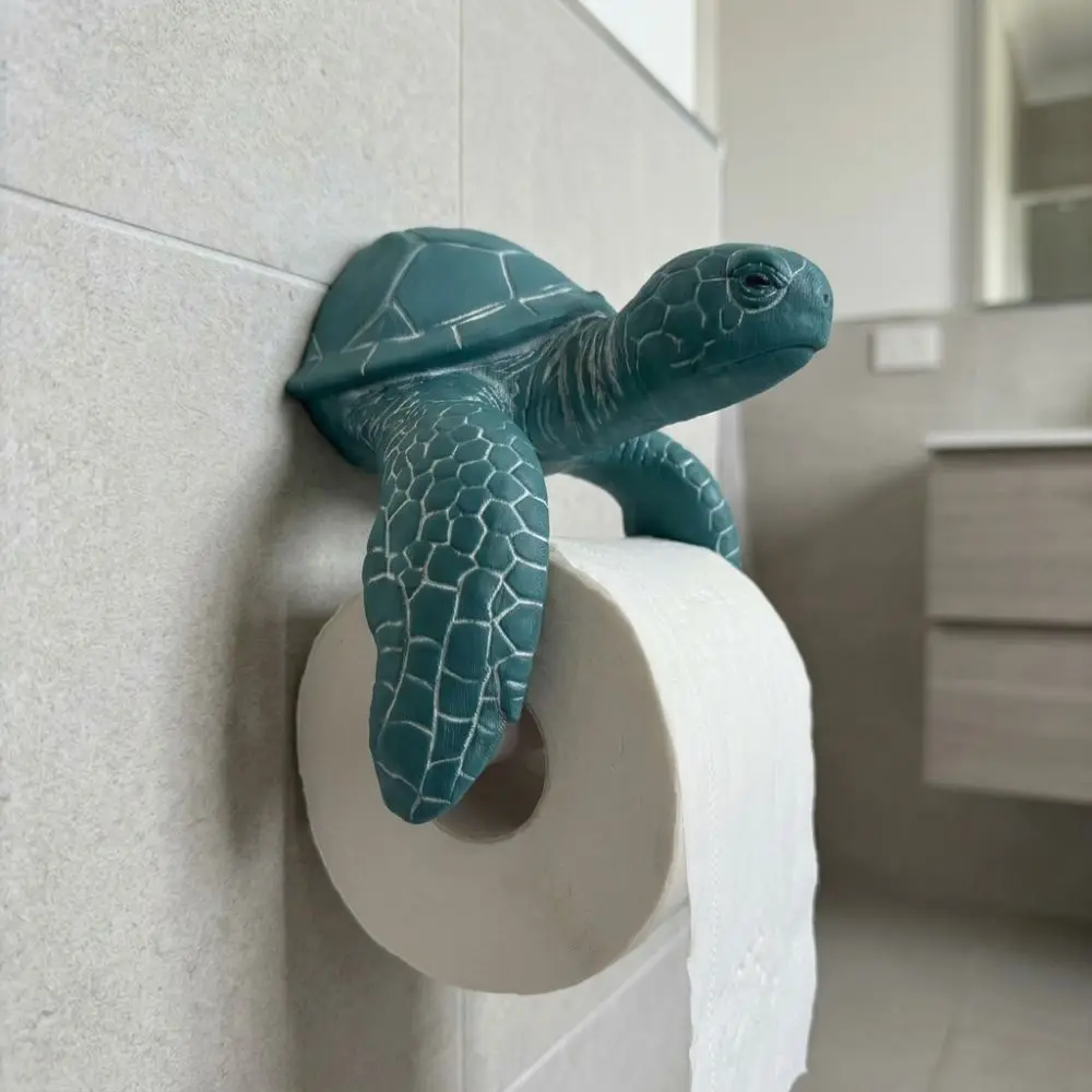 Funny Shark Turtle Toilet Paper Holder Wall Mounted 3D Printed Toilet Tissue Rack Coastal Style Resin Tissue Roll Holder Home