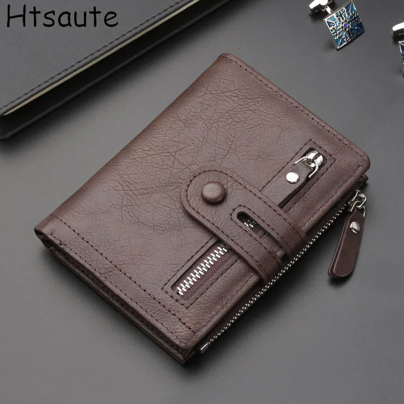 Vintage Men's Wallet PU Leather Short Purse Men Hasp Zipper Clutch Solid Color Wallets High Quality Durable Convenient Wallets