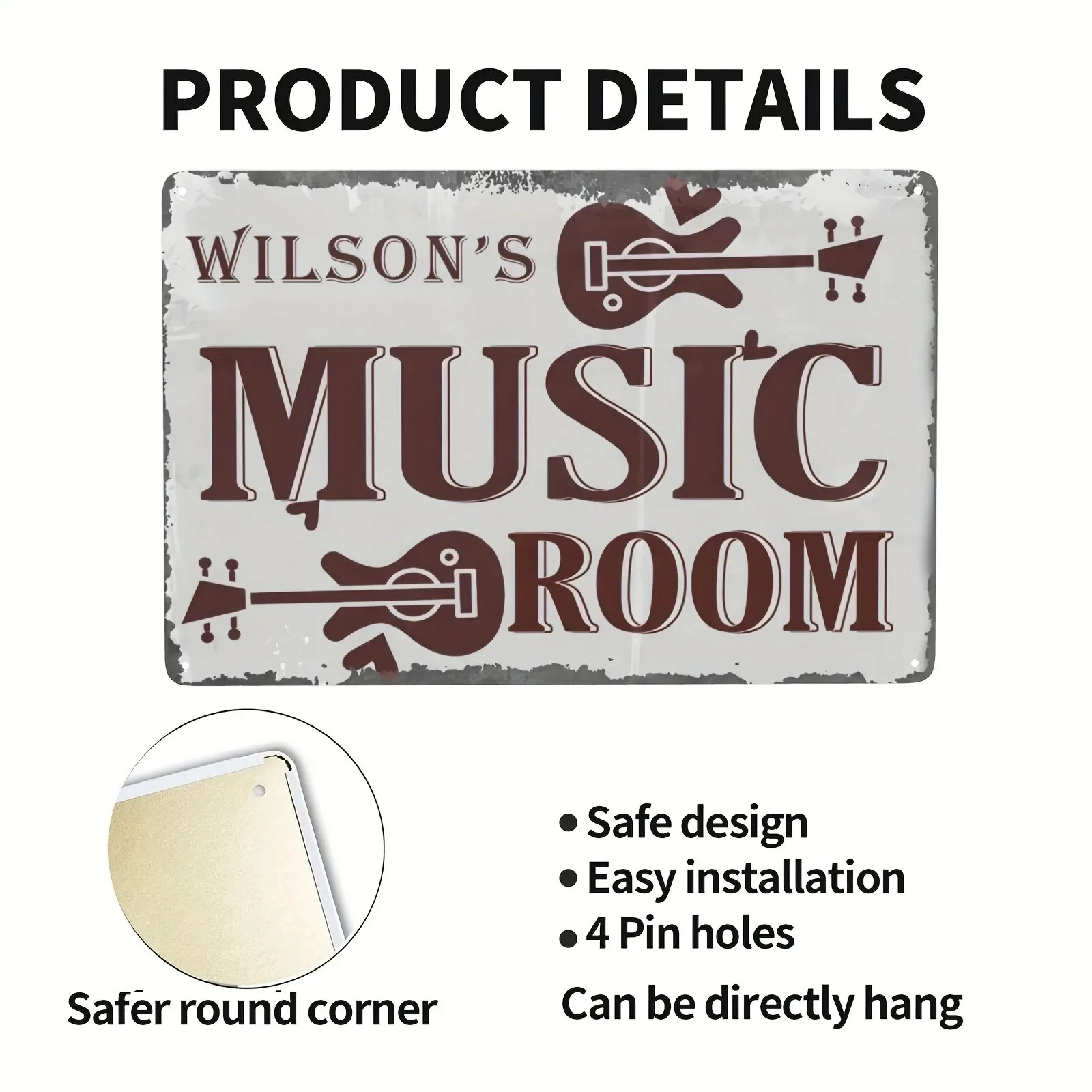 Personalized Custom Name Music Room Sign Retro Guitar Metal Plaque Home Studio Bar Wall Art Decor Ornaments Deco Only