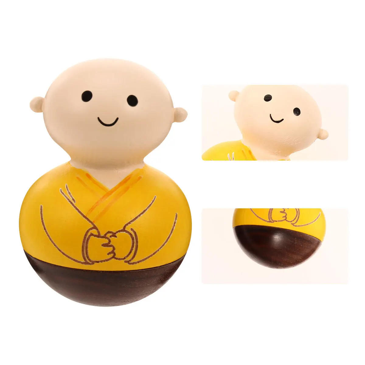 

1Pcs Wooden Crafts Tumbler Monk Handmade Desktop Decoration Yellow Eye Open Creative Ornament for Home Table Gift