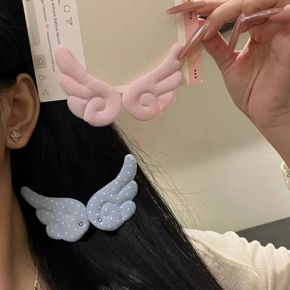 2pcs/set Vintage Polka Dot Star Angel Wing Alligator Hair Clip Ins Style Pink Blue Cute Kawaii Side Bangs Fringe Clips for Women