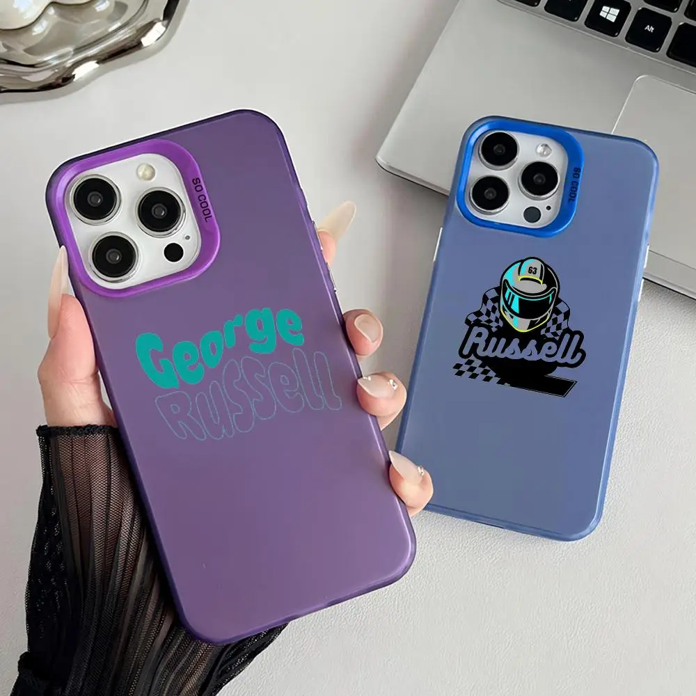 

G-George Russell 63 Phone Case Matte Laser Aurora Case for iPhone 17 16 15 14 13 12 11 Pro Max Air Shockproof Cover