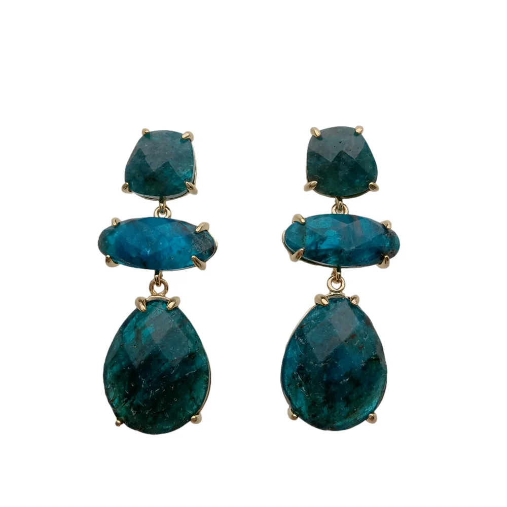 

Y·YING Natural Blue Gemstone Apatite Gold Plated Stones Dangle Stud Earrings