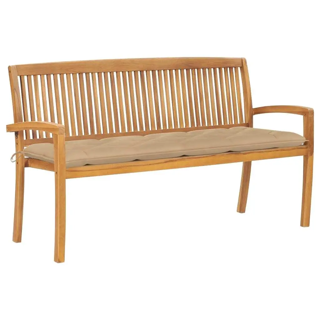 62.6'' Solid Teak Wood Stacking Patio Bench with Cushion - Stylish Outdoor Seating Solution