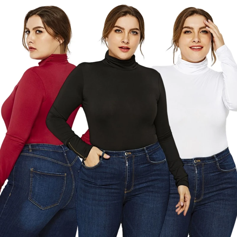 Women's Jumpsuit Shaping Stand Collar Plus-size Elastic Sexy Solid Color High Neck Long Sleeve Triangle Tight Undershirt 6XL  