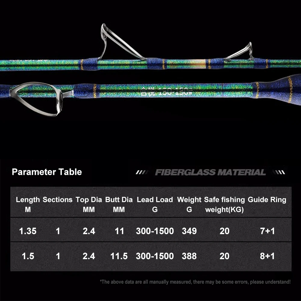 قضيب قارب FUJI Deep Sea الكامل 150 #   صنارة صيد من الألياف الزجاجية الصلبة شديدة التحمل من قطعة واحدة للبكرات الكهربائية وصيد الأسماك في المياه المالحة في الخارج