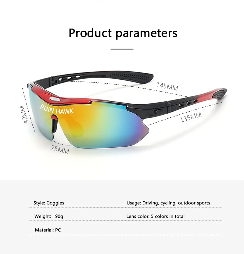 UV400 Outdoor Camping Sports Fishing Glasses for Men and Women Mountain Riding Sunglasses for Bicycle Riding Goggles 5 Lenses