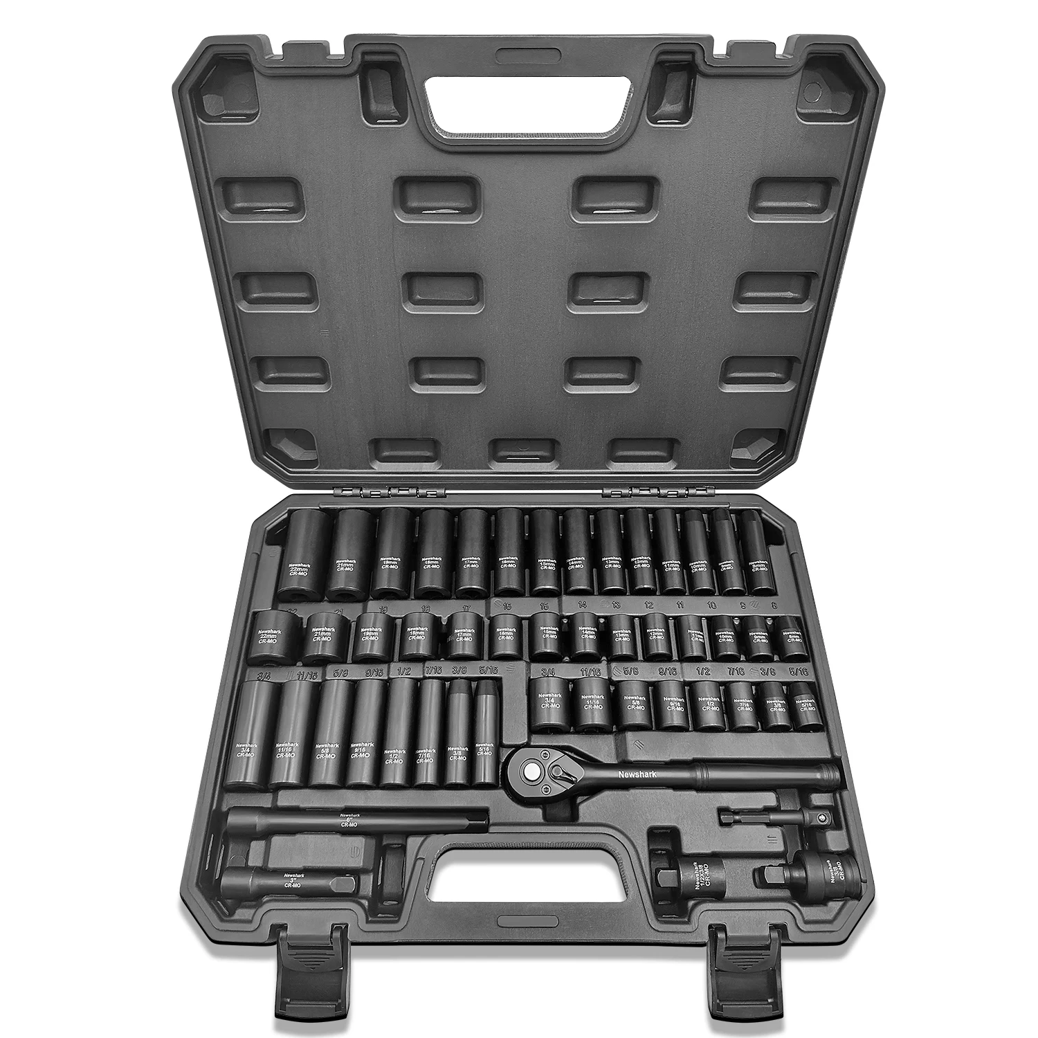 3/8inch Drive Socket Set 50-Piece, SAE (5/16inch - 3/4inch) & Metric (8mm - 22mm), Deep & Shallow Impact Socket Set with Case