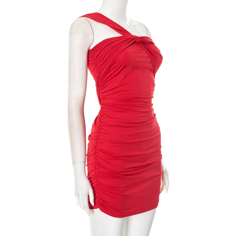 レッドミニドレス 2025 夏新作 Y2K ウェディングパーティー クラブ カジュアル ハイストリート レディース ノースリーブ スリム セクシー 女性服