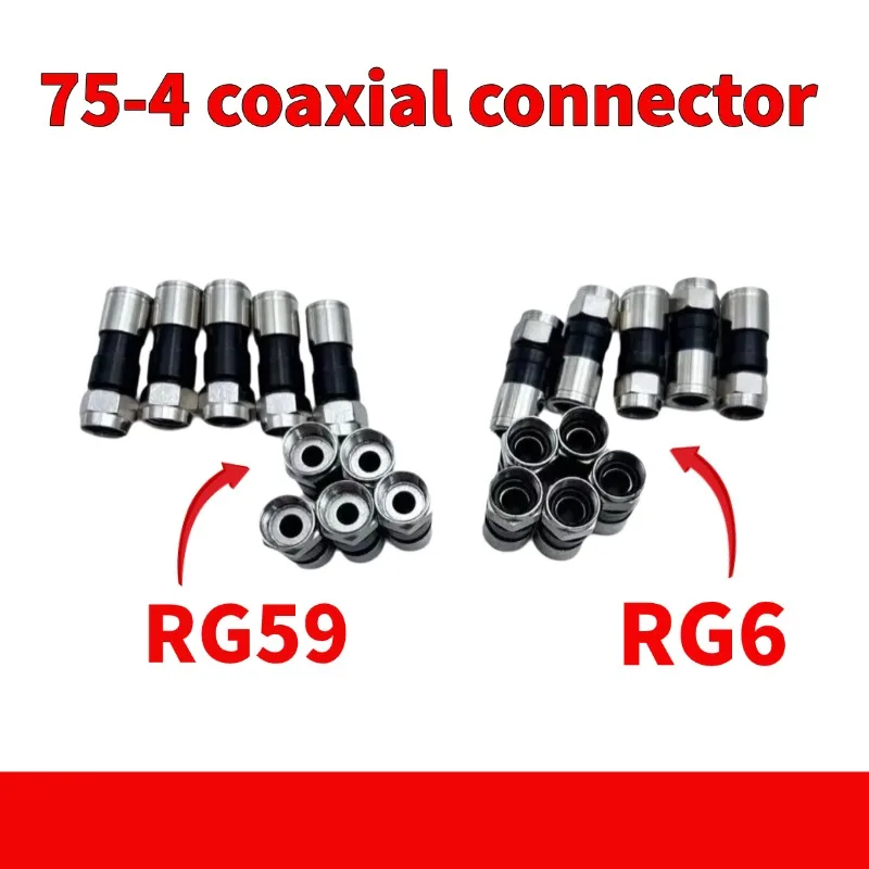 

10pcs 20pcs Copper RG59 RG6 Compression Connector, 75-4 Coaxial Fitting, Waterproof Dual Shield, Imperial/Metric Compatible