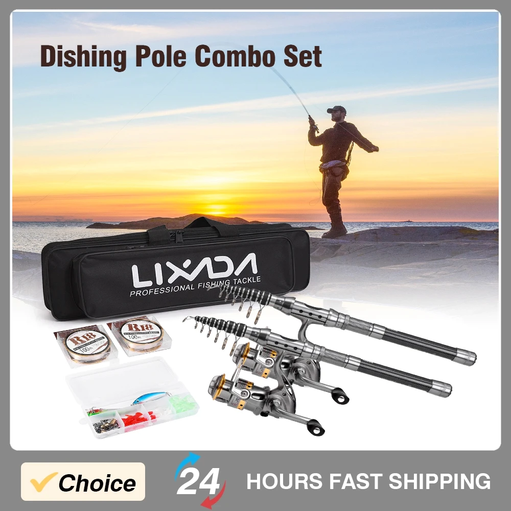 Fishing Pole Combo Set 2Pcs Rod and Reel Telescopic Fishing Rod Carbon Fiber Reels Convenient Storage Fishing Accessories