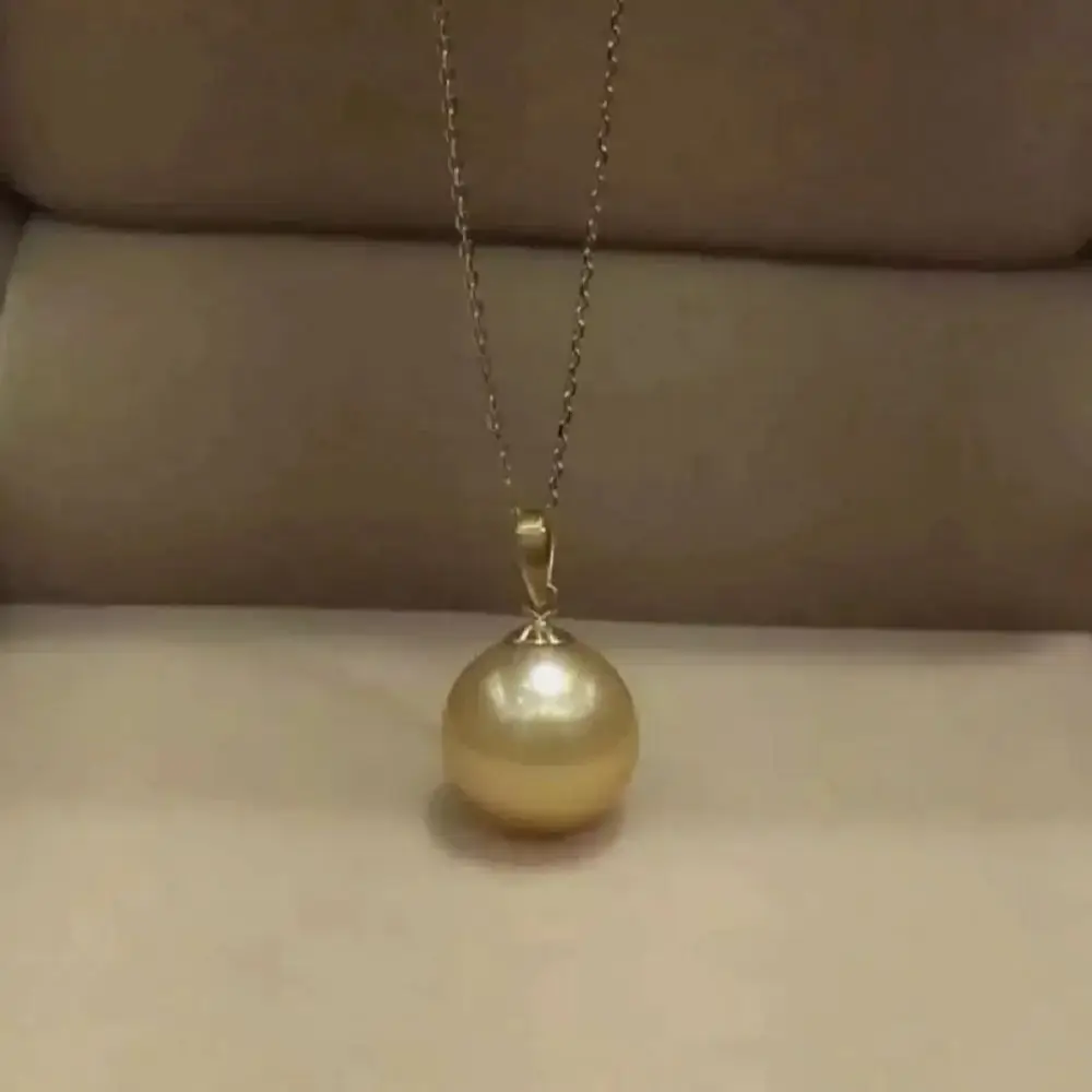 

18'' Pearl Pendant 9-10MM AAA NATURAL REAL Elegant Round South Sea Deep Golden Necklace 925S Freeshippings Items