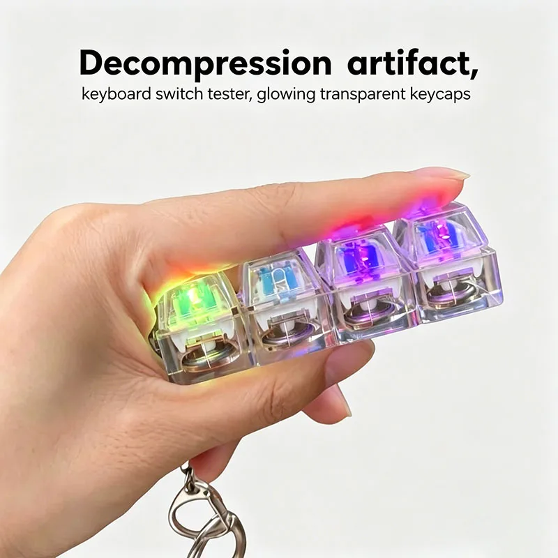 1-2PC Light Up Keyboard Keychain Stress Relief Clickable LED Button Toy for People with Anxiety Office Desk Accessory Key Rings