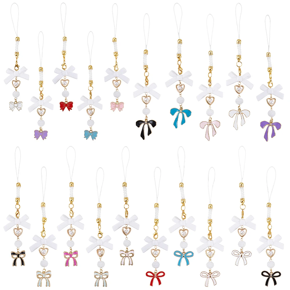 1 Box 20Pcs Phone Charm Strap Mobile Phone Pendant Accesories Enamel Colorful Bowknot Aesthetic Cute Kawaii Cellphone Charms