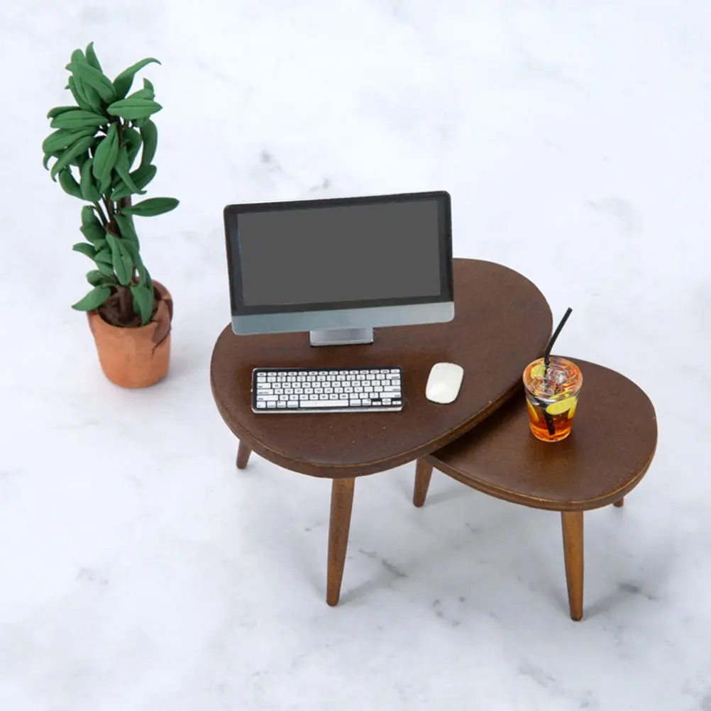 

2 шт. миниатюрные деревянные столики для кукольного домика, декоративные миниатюрные столы, аксессуары для украшения маленьких домиков, изящные миниатюрные столы