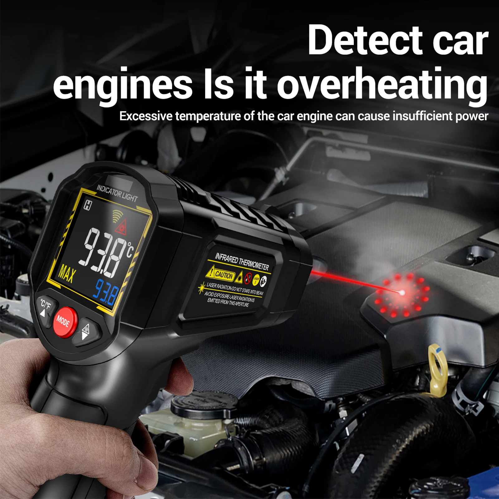 Infrared Thermometer Non-contact Temperature Sensing Gun -50°C to 600°C (-58°F~1112°F) with Adjustable Emissivity for Car