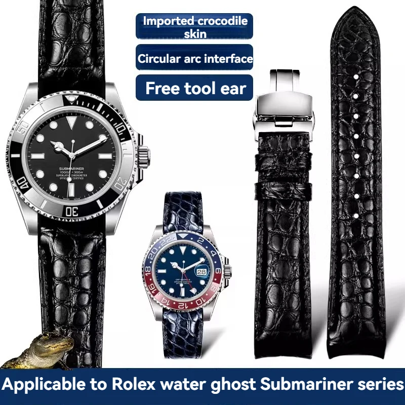 عالية الجودة منحني جلد التمساح حزام الساعات 20 مللي متر 22 مللي متر الرجال جلد البقر حزام ساعة اليد ل رولكس تيودور أوميغا المواطن ساعة اكسسوارات