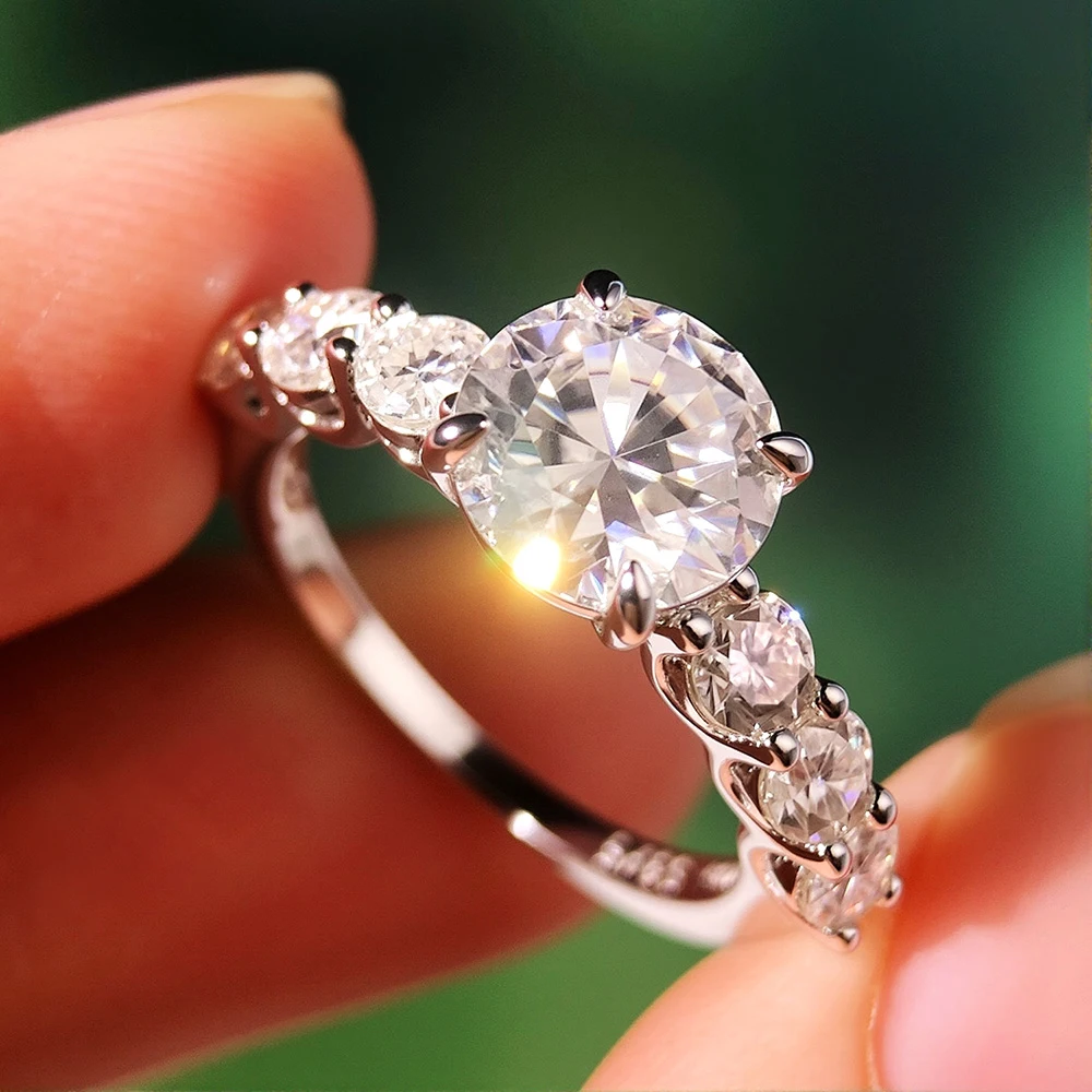 3.2cttw Round Cut Full Moissanite Engagement Ring for Women 925 Sterling Silver Half Eternity Band Wedding Rings Fine Jewelry