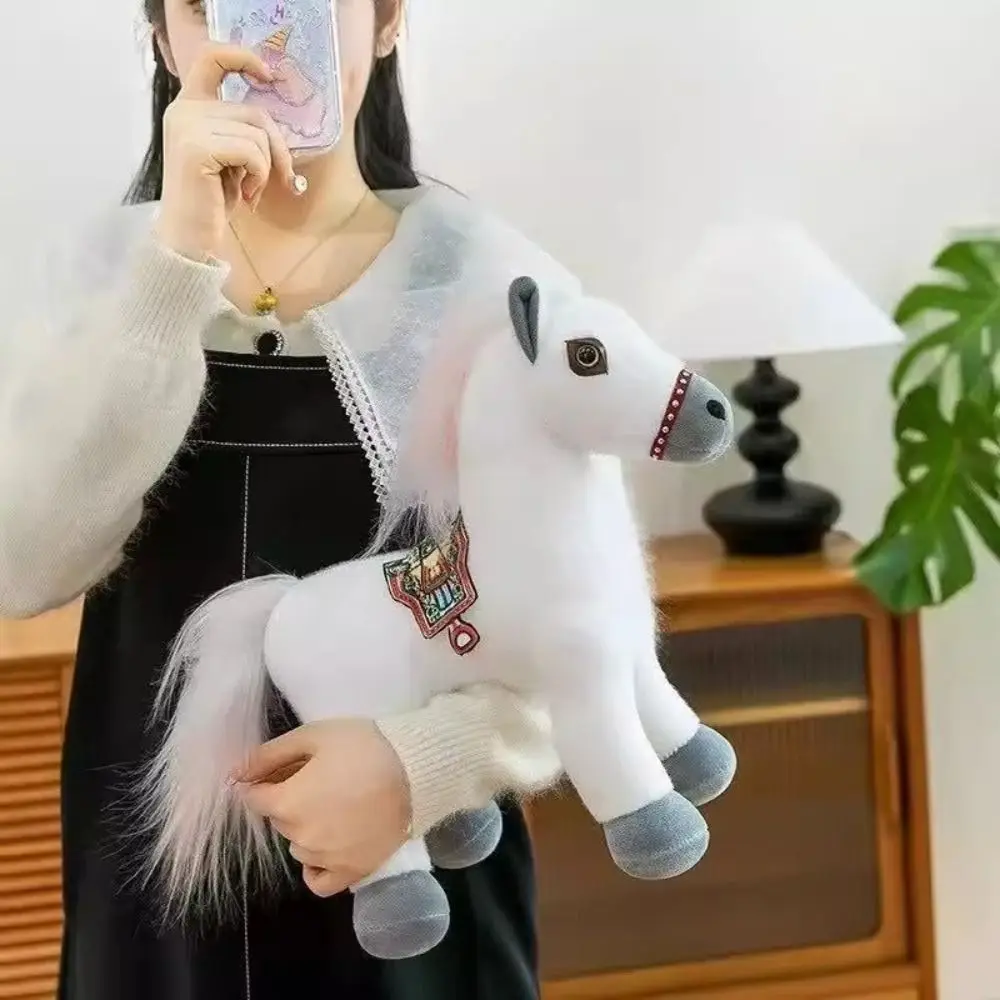 Caballo de peluche de simulación de pie, silla de montar de muñeca de morena larga, juguetes de Pony, caballo de dibujos animados suave y bonito, regalos del Día de San Valentín