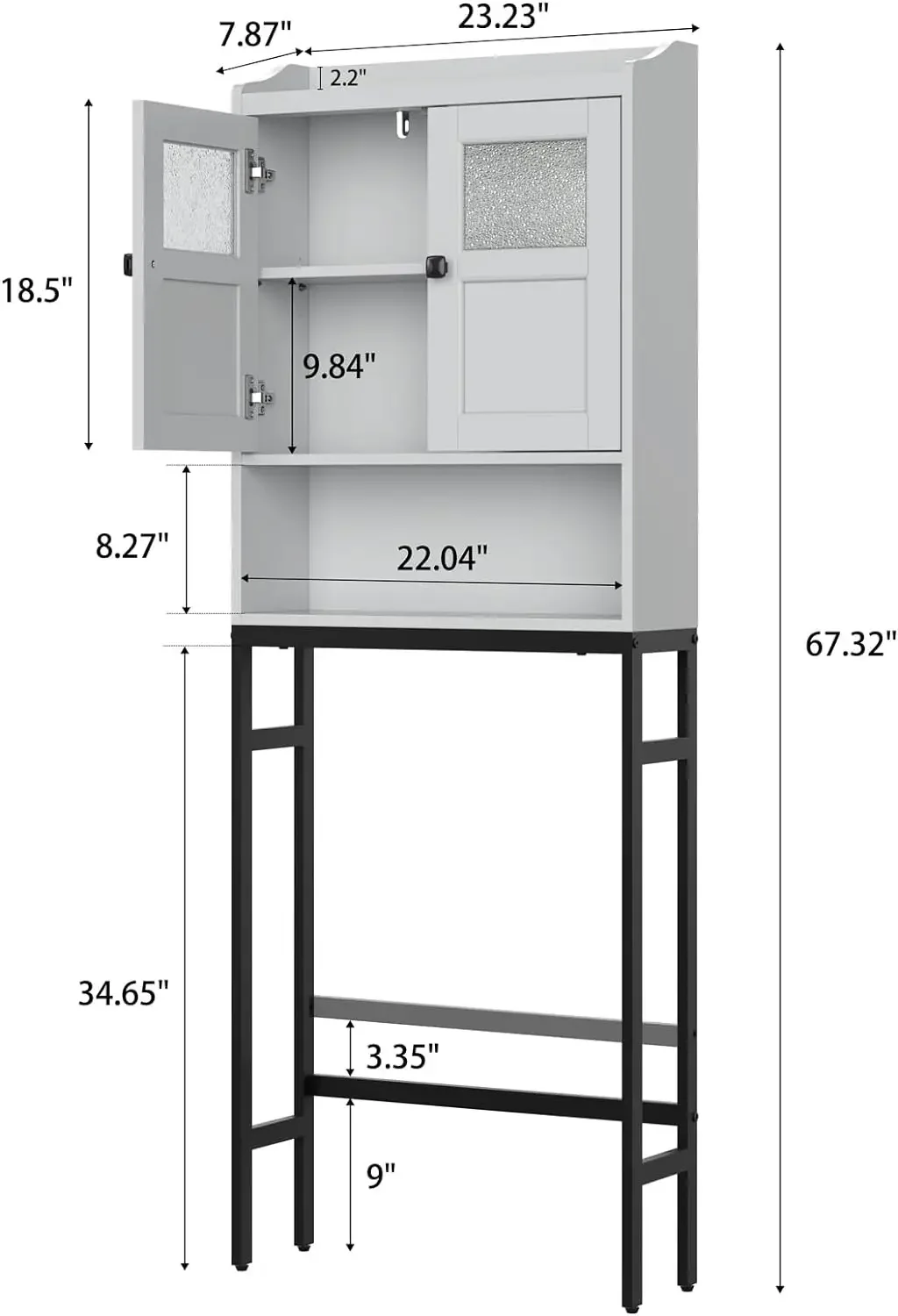 Over The Toilet Storage Cabinet, Bathroom Organizer Over Toilet Storage, Double Doors Over The Toilet Storage Soft Hinges Above