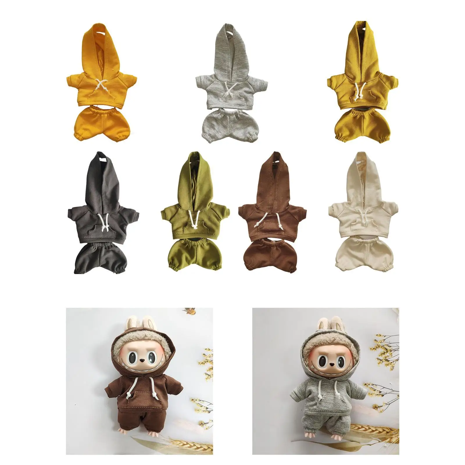 Poppenkleertjes voor 17 cm pluche pop, hoodie, sweatshirt en broek, stijlvolle cartoon