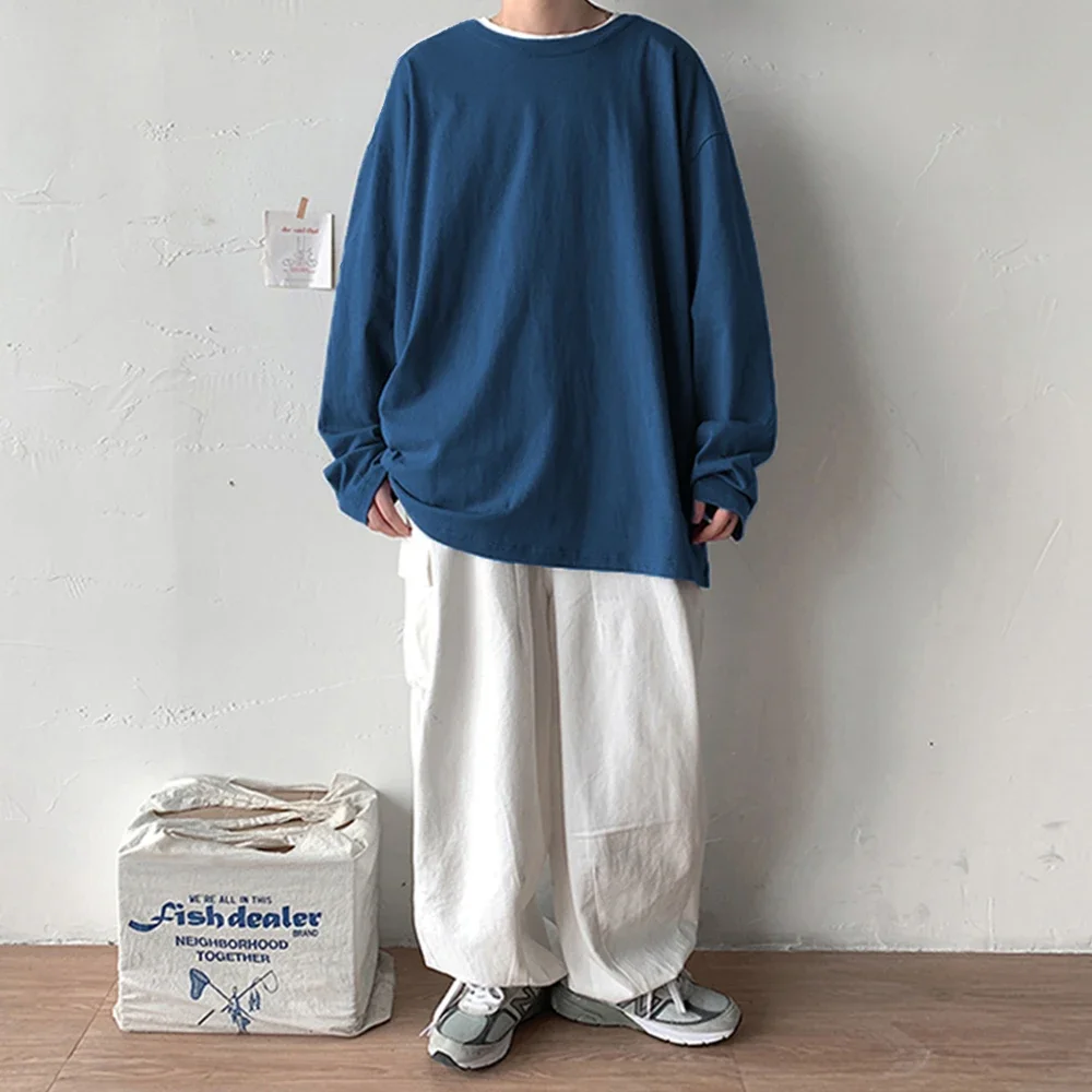 Oversize männer Frauen Baumwolle T-shirt Lange Ärmel Einfarbig Tops für Männlich Weiblich Unisex Lose T-shirt Vielseitig Heißer Verkauf tees – Detail 15