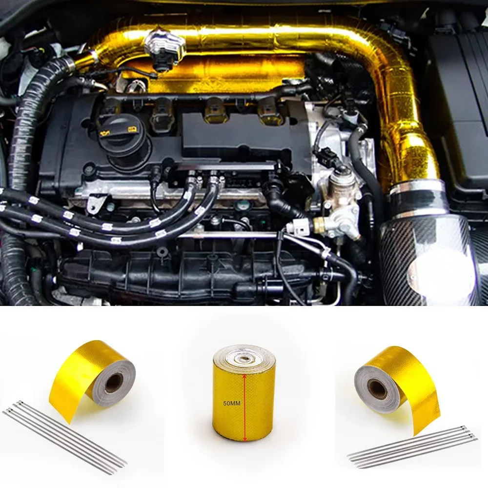 Car modification golden aluminum foil tape car exhaust pipe decorative tape 5 meters heat insulation self-adhesive tape