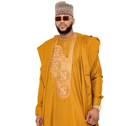 African Clothes For Man Embroidery Design Top Long Sleeve 3 Piece Set