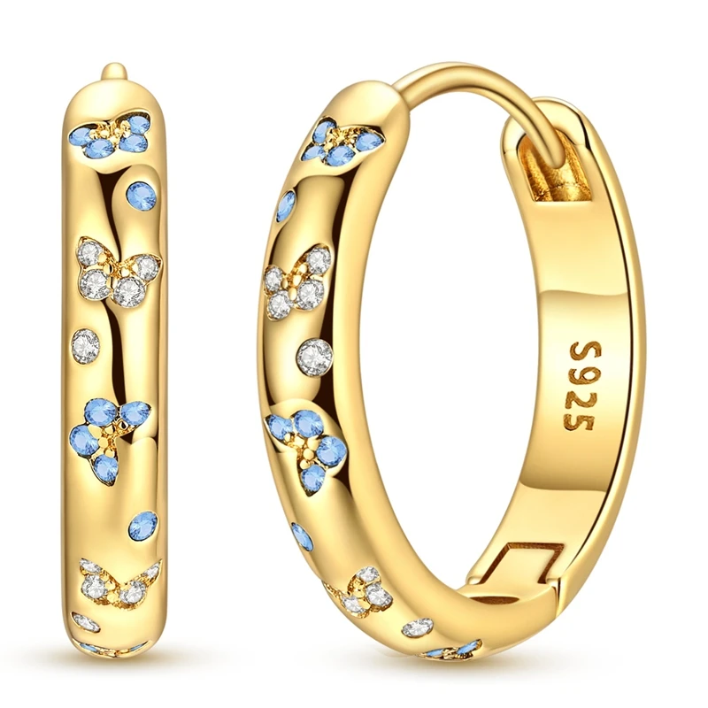 925 Sterling Silber Ohrringe für Damen, Zirkonium, vergoldet, Schmetterlings-Creolen für Jahrestag, Hochzeit, Schmuckgeschenke