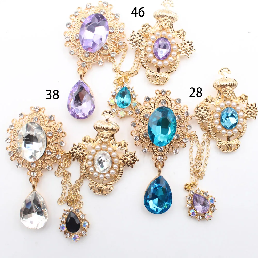New alloy glass pin chain pearl flower plate pendant DIY clothing tie versatile for both men and women 2pcs/lot