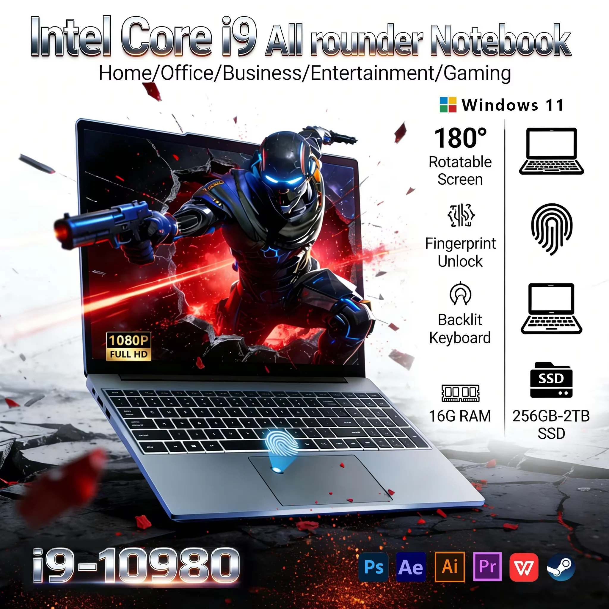 Core i9-10980HK Laptop 16GB RAM 1TB/2TB SSD Backlit Keyboard Fingerprint Unlocking Function Gaming and Business Dual Use Laptop