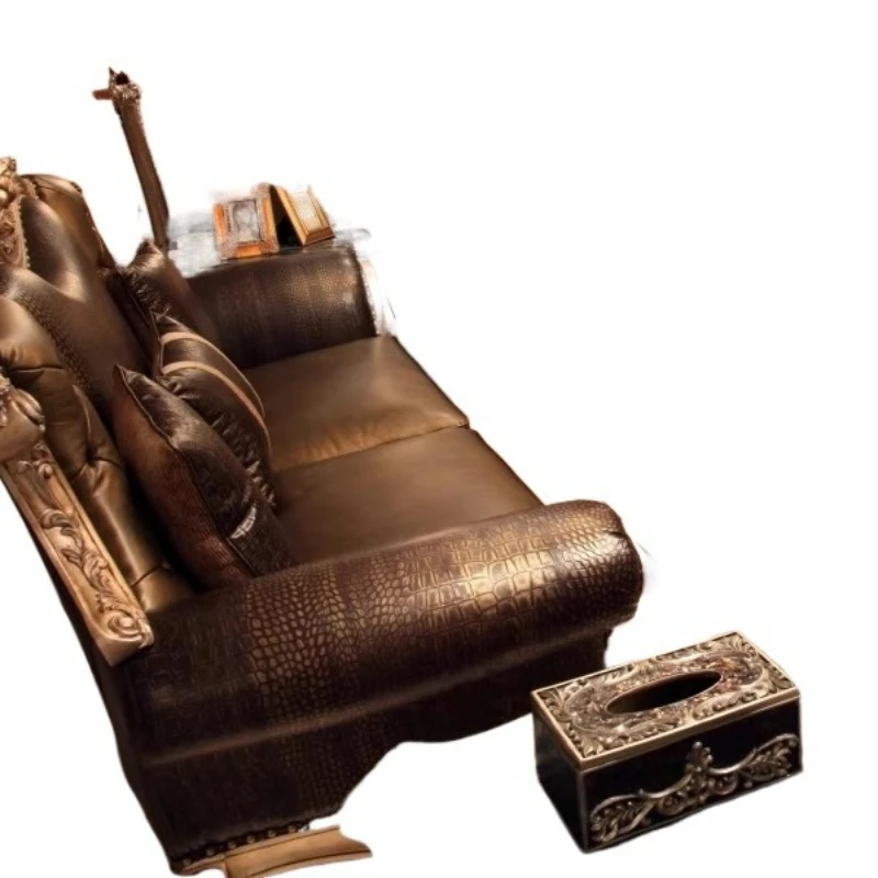 

Villa sofa leather sofa, palace solid wood leather art 123 sofa combination