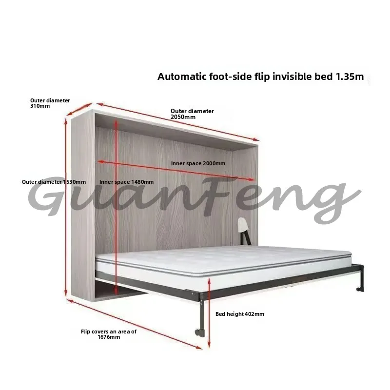 سرير جديد غير مرئي متعدد الوظائف قابل للطي، شقة صغيرة منزلية واحدة، سرير مورفي مزدوج مخفي يتم صنع الآن
