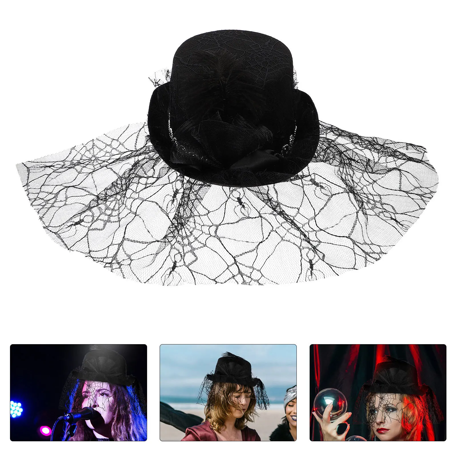 

1Pcs Magician Hat Black Elegant Gauze Performance Costume Halloween Party Supplies Woman Hat Magician Cap