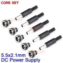 5Pairs 5.5x2.1mm DC Power Supply Male Plug + Female Jack Panel Mount Solder Wire Connector 5.5 * 2.1mm DC Plug Socket Connector