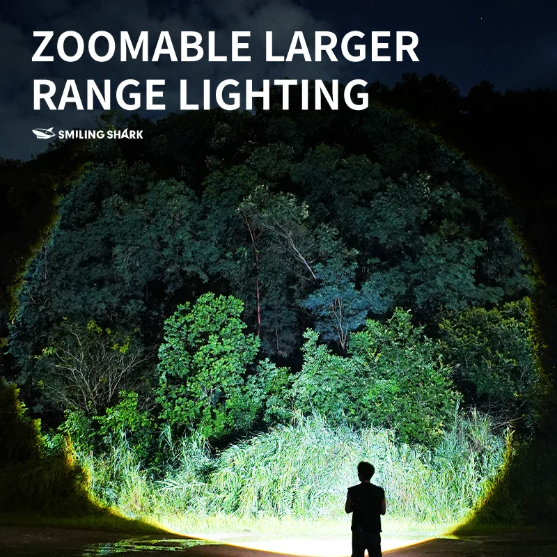 Smiling Shark Rechargeable Flashlight Led M60 Super Bright 6000LM Zoom Waterproof for Camping Hiking Work SD8110