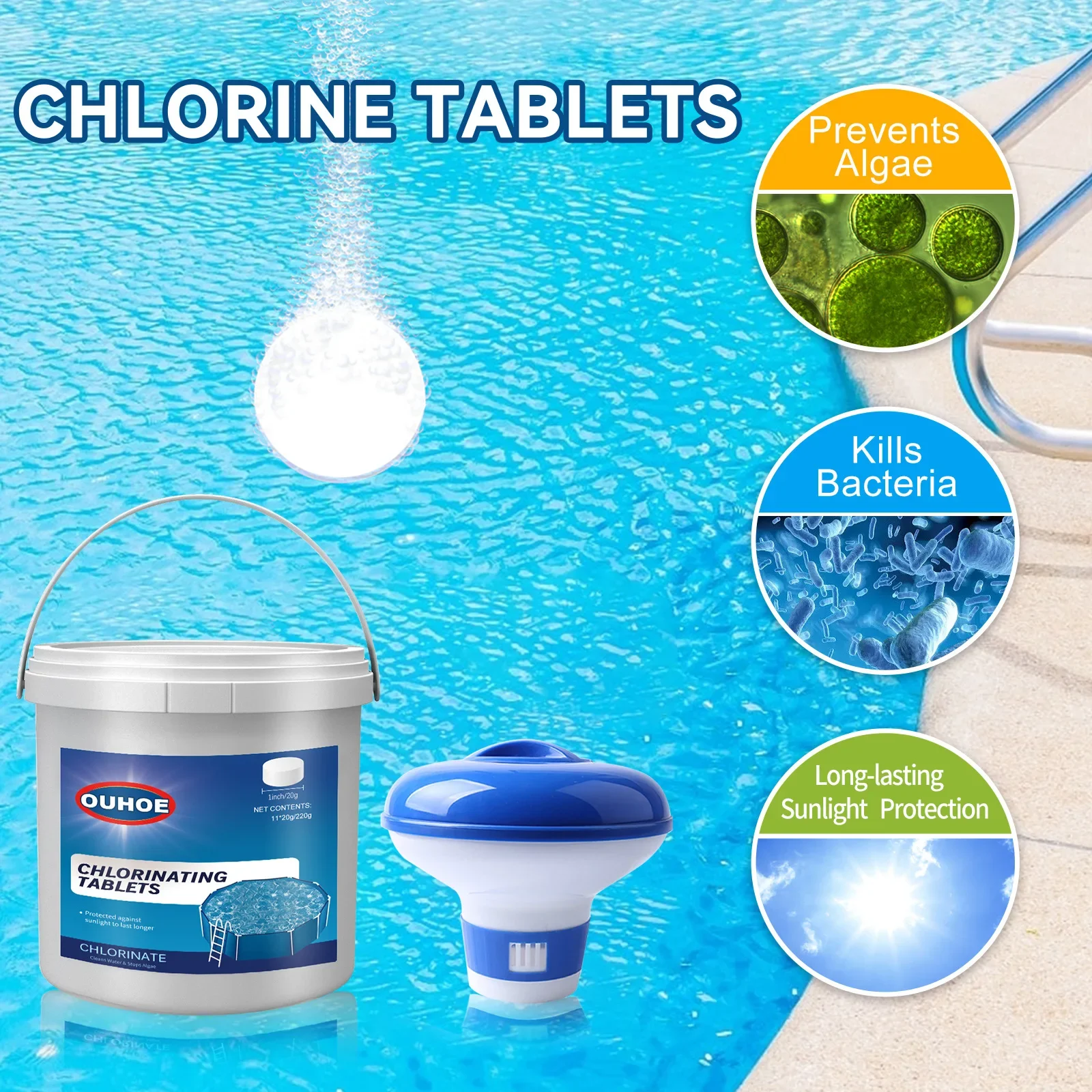 Pool Effervescent Tablets Clarify Water Quality, Remove Odors, Instant Multi-functional Swimming Pool Cleaning Tablets