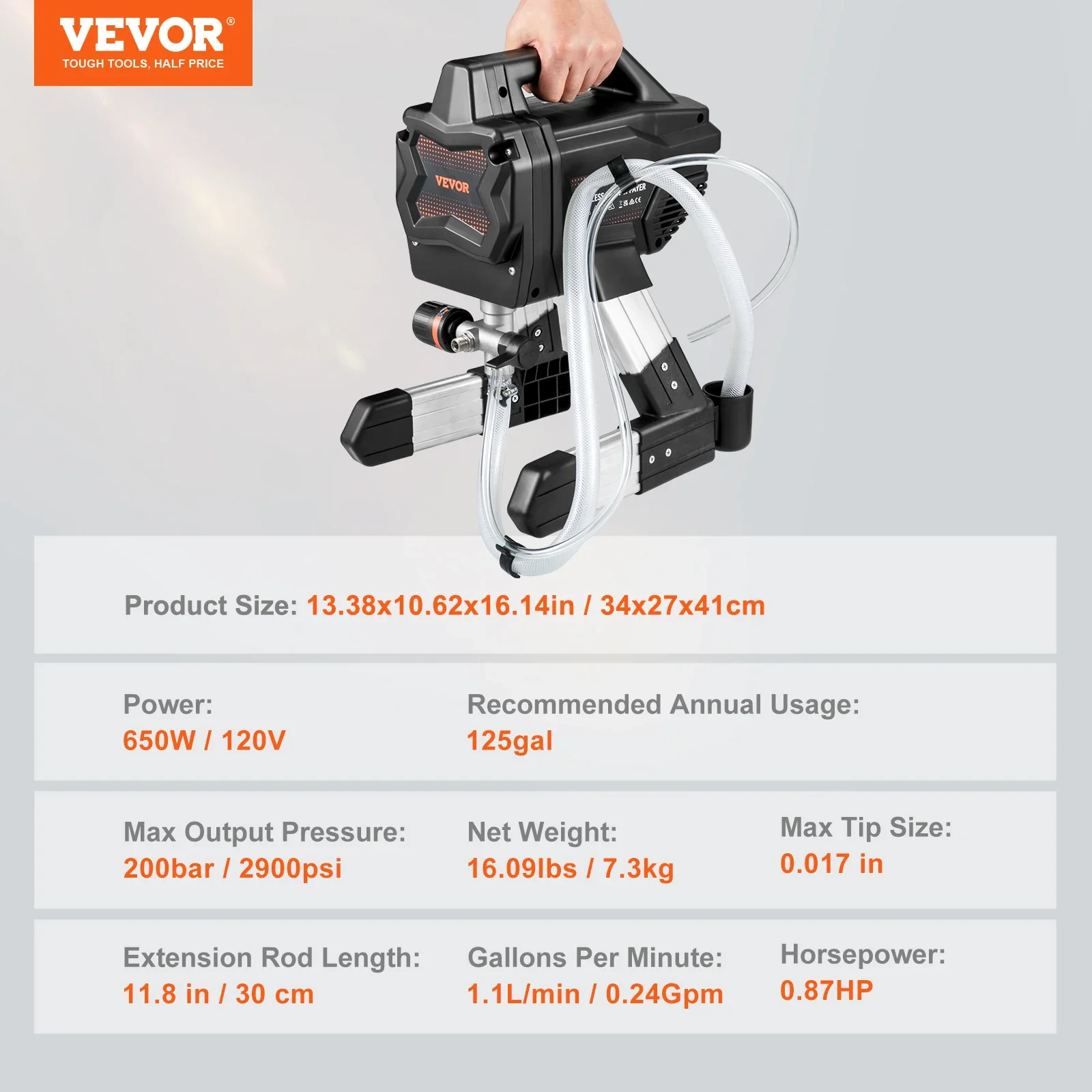 Imagem -06 - Vevor-stand Airless Pulverizador de Pintura Revestimento em pó Elétrico Máquina de Pulverização de Parede 11 l Min para Móveis Cerca Armários Doméstico 650w