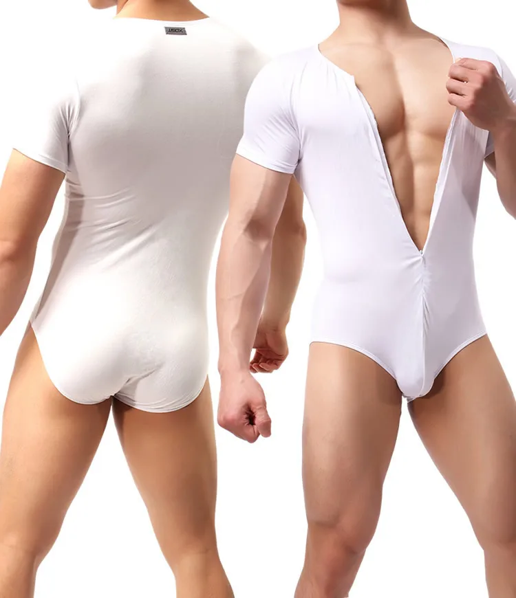 Men Slim Body Bodybuilding Undershirts Corset Modal Bodysuit One Piece Sheer Underwear Romper Sexy Fitness Shapewear