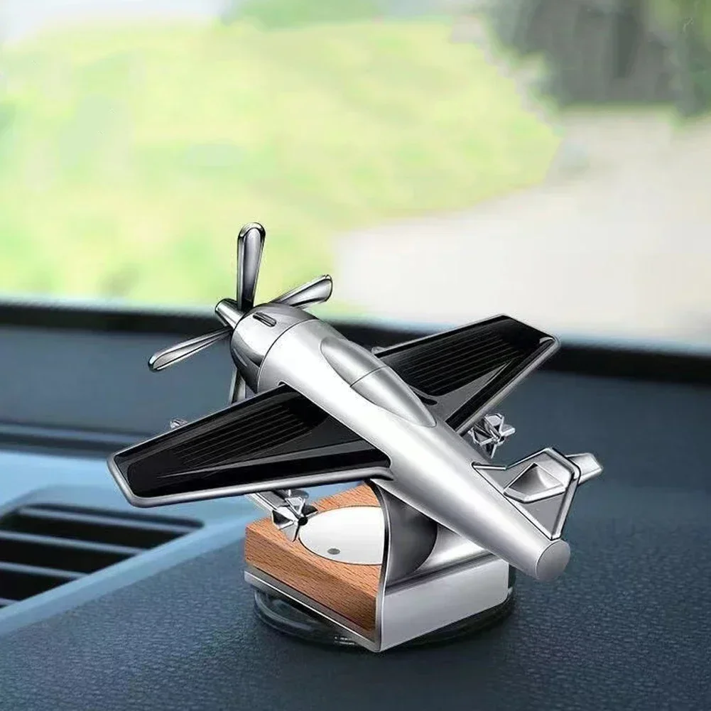 Solar Energy Powered Aluminum Alloy Airplane Model Dashboard Ornament - Creative Rotating Propeller Aviation-Themed Car Interior