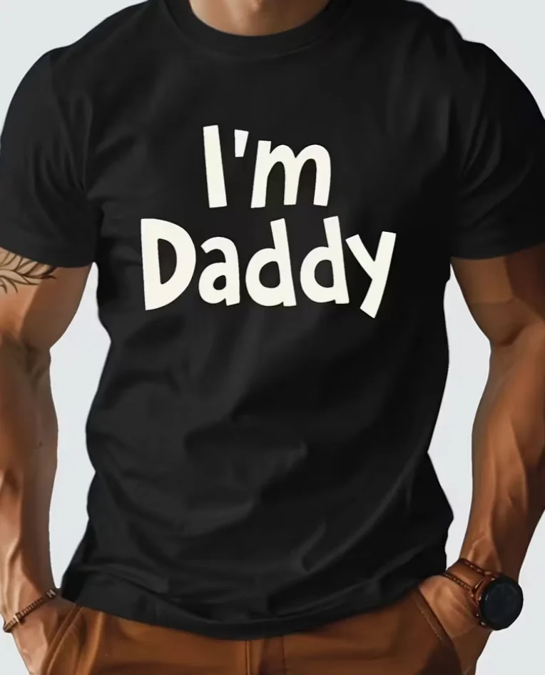 Men's Retro I Am Dad T-Shirt - Bold White I'M DADDY Black Soft Short Sleeve Crew Neck Shirt Family Outfits Casual Casual Attire
