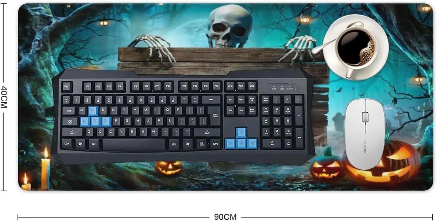 Halloween Skeletons Pumpkins Large Gaming Mouse Pad Graveyard Mouse Pad with Non-Slip Rubber for 36 X 16 Inch Laptop PC Computer