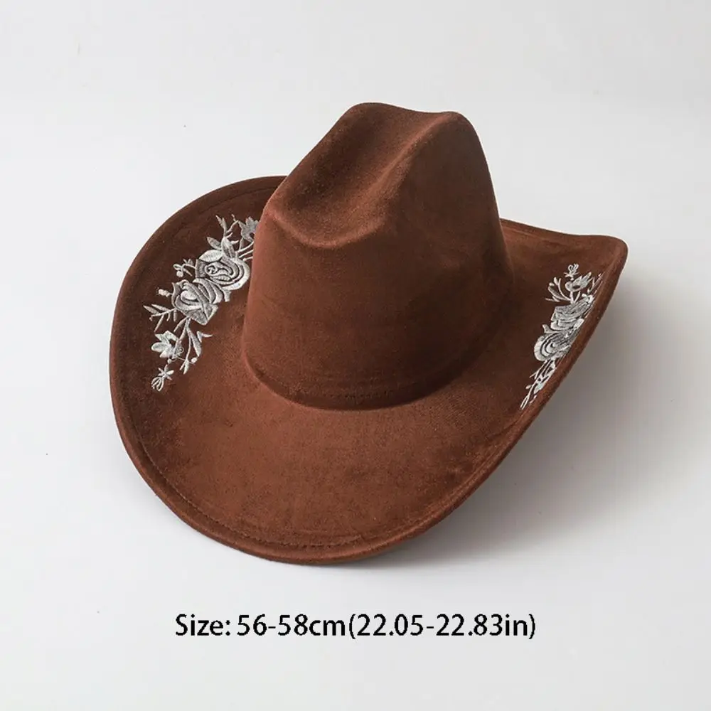Sombrero de copa de fieltro bordado de ala grande, gorra de rendimiento para ocasiones formales, sombreros de lana, sombreros de Jazz, decoración de flores bordadas