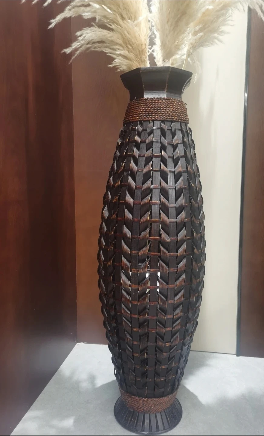 

Vintage INS Rope Woven Vase Rattan Style PE Wicker Dry Flower Arrangement Decor for Living Room Big Floor Vase