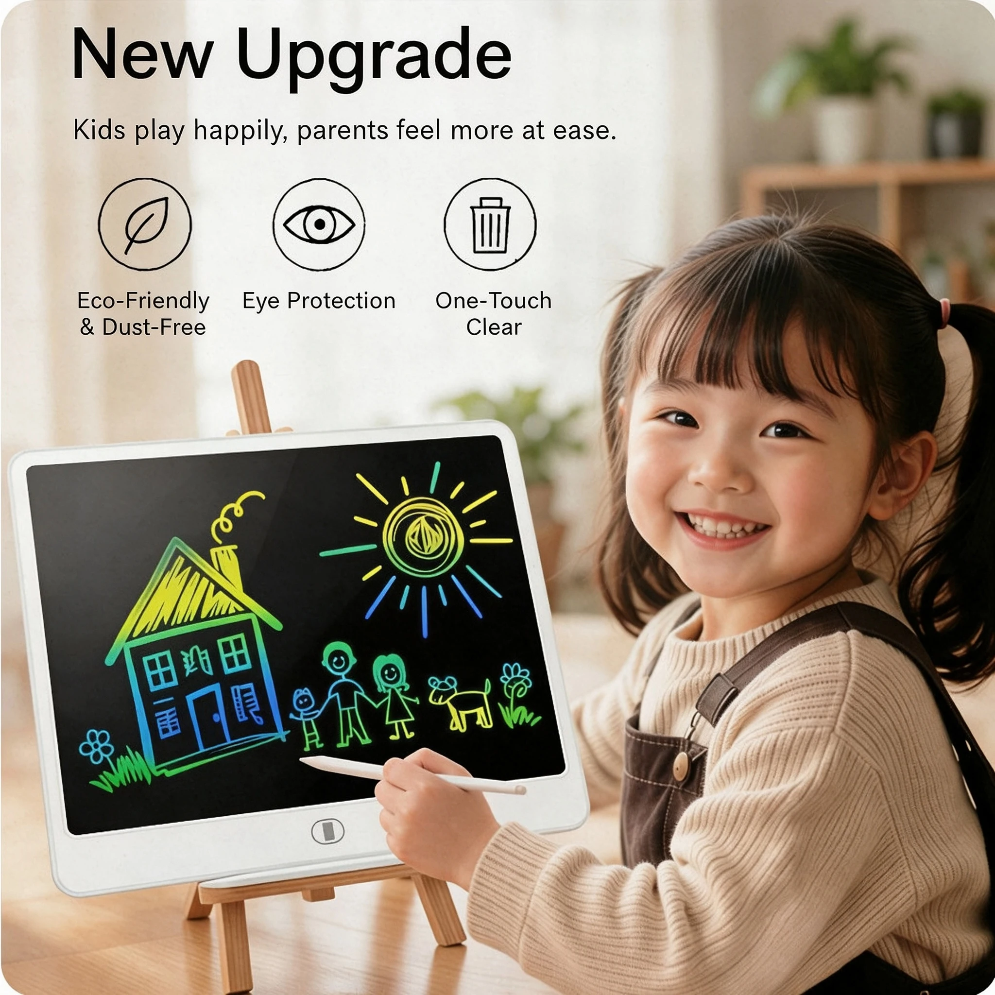 LCD Drawing Board for Kids, Blue Light Free Eye Protection Writing Tablet, Reusable Doodle Board Gift for Boys Girls
