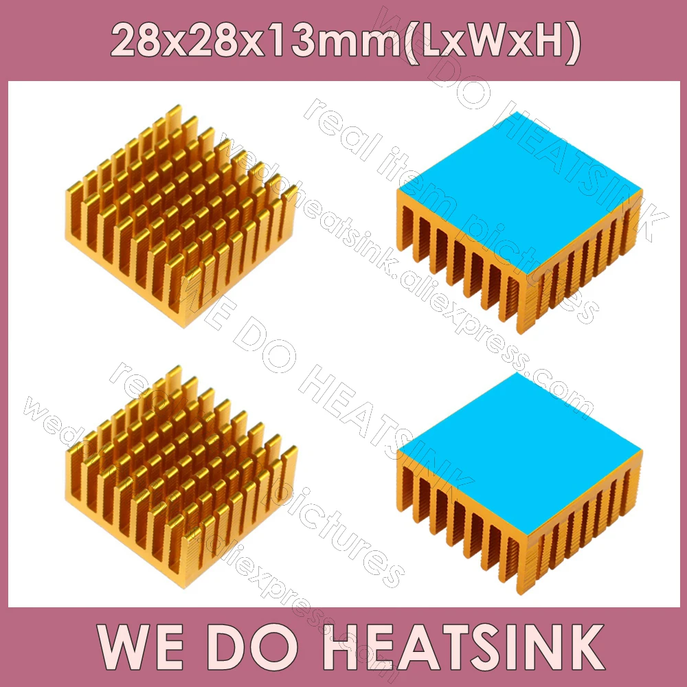 WE DO HEATSINK 28x28x13mm Without or With Thermal Pad Golded Anodized Aluminum Cooling Fin Vest Radiation Dissipate Heat Sink